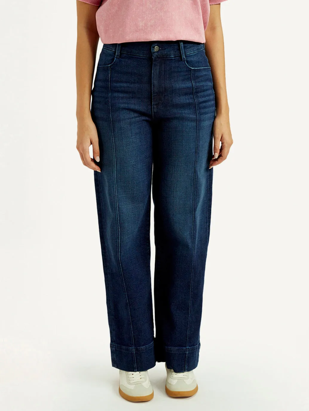 Women's Redloop Dark Indigo Mile High Wide Leg Fit High Rise Jeans Anti Odor Fabric Treatment Core Wardrobe
