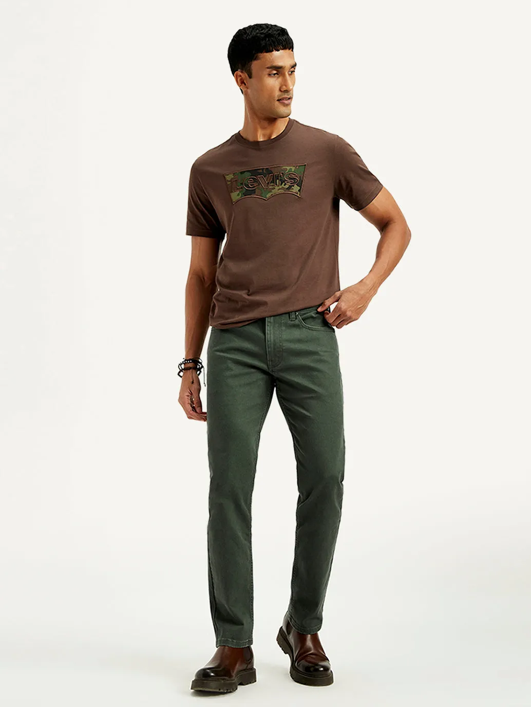 Night Out Bold Look Men's 511 Dark Green Overdyed Slim Fit Mid Rise Jeans