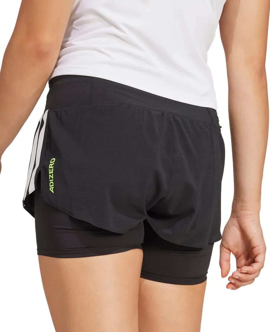 RollUpFasten adidas Adizero Gel Pocket 2 In 1 Womens Running Shorts - Black