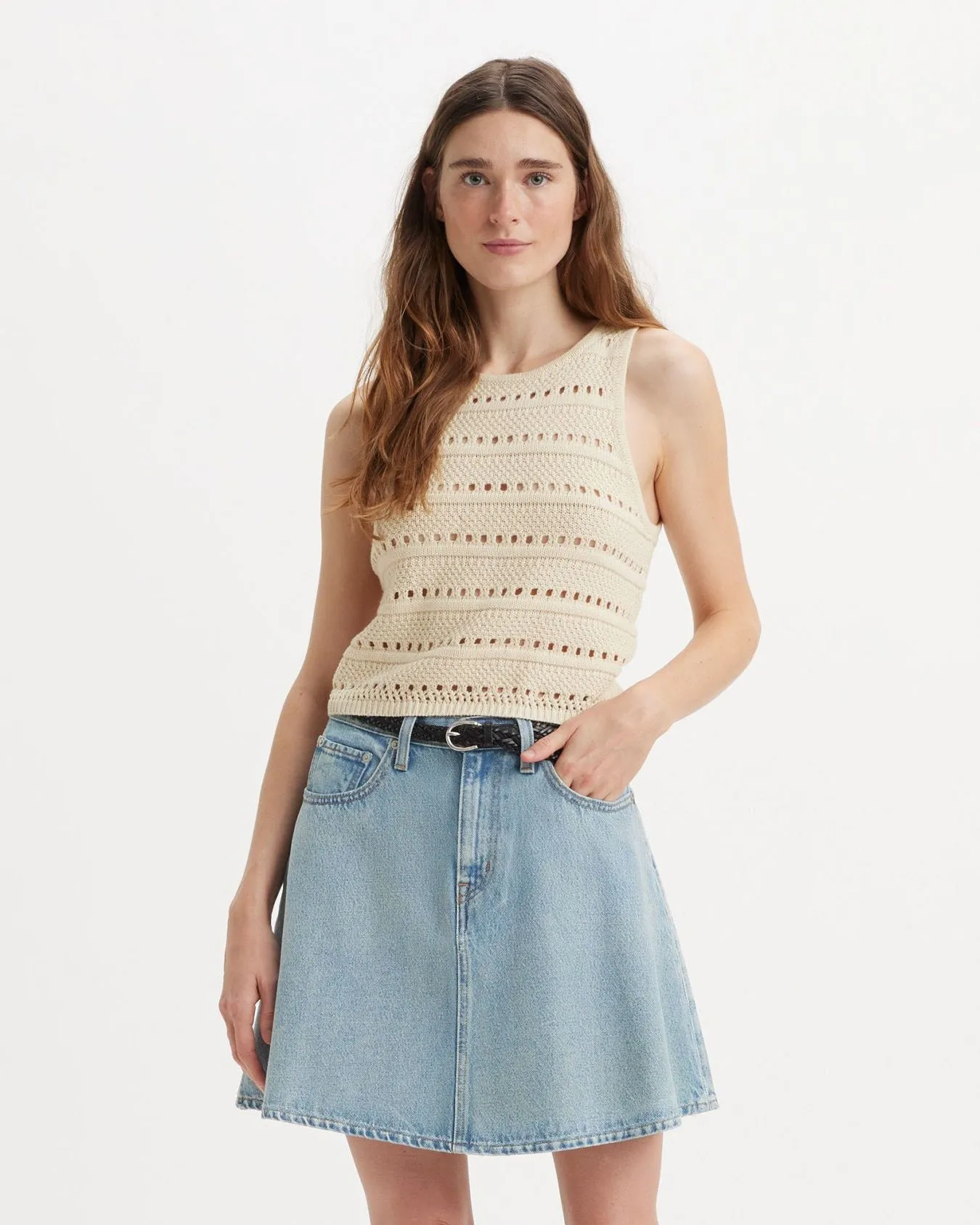Levi's? Womens Superbloom Crochet Tank Top - White Swan Unisex Look Trend Setter Sunny Vibes