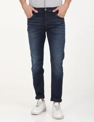 Men's Redloop 512 Navy Blue Slim Tapered Fit Mid Rise Jeans Friction Free Inner Lining Stretch Road Trip Brunch Outfit