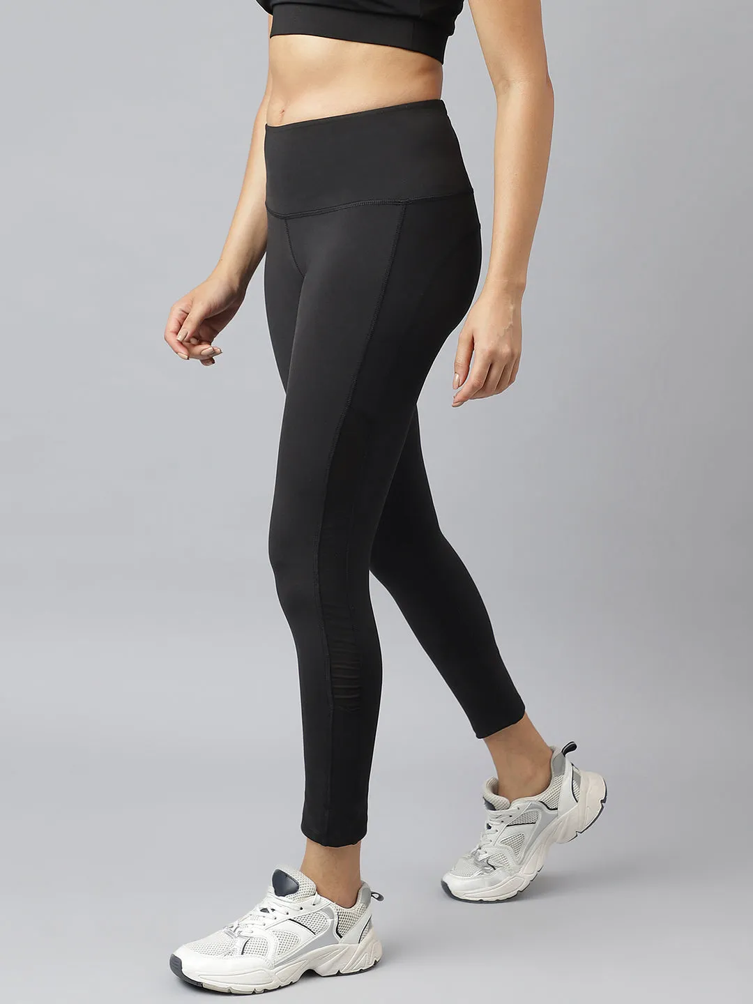 Active Style Alcis Women Black Anti-Static Slim-Fit Full-Length All-Day Long Tights