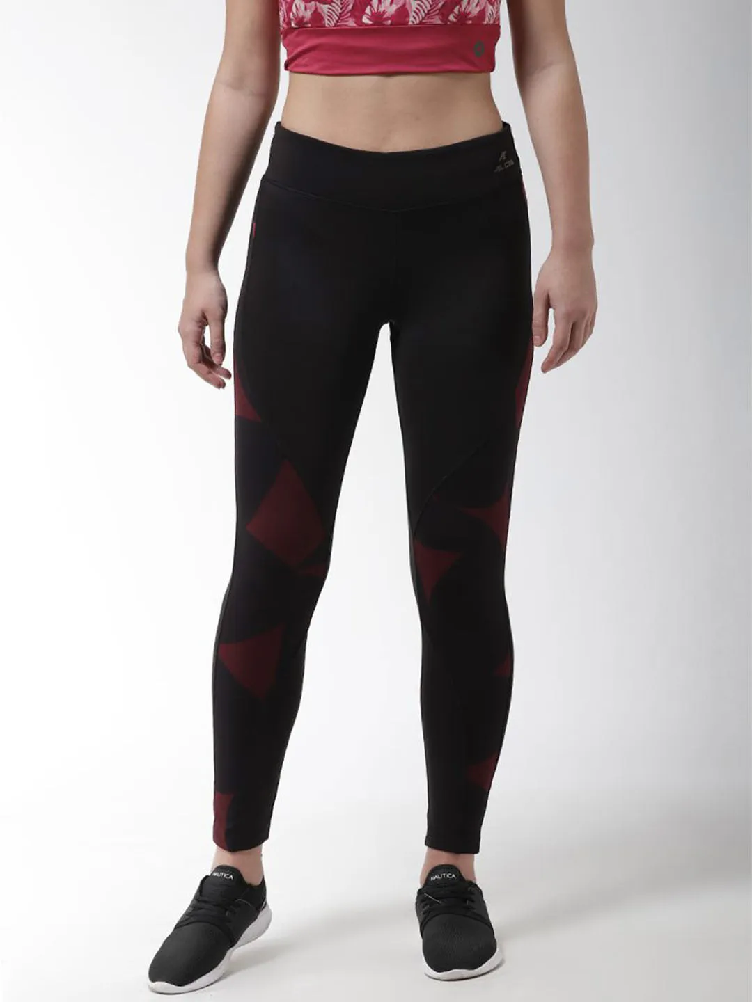 Alcis Women Black Maroon Printed Training Tights No irritation