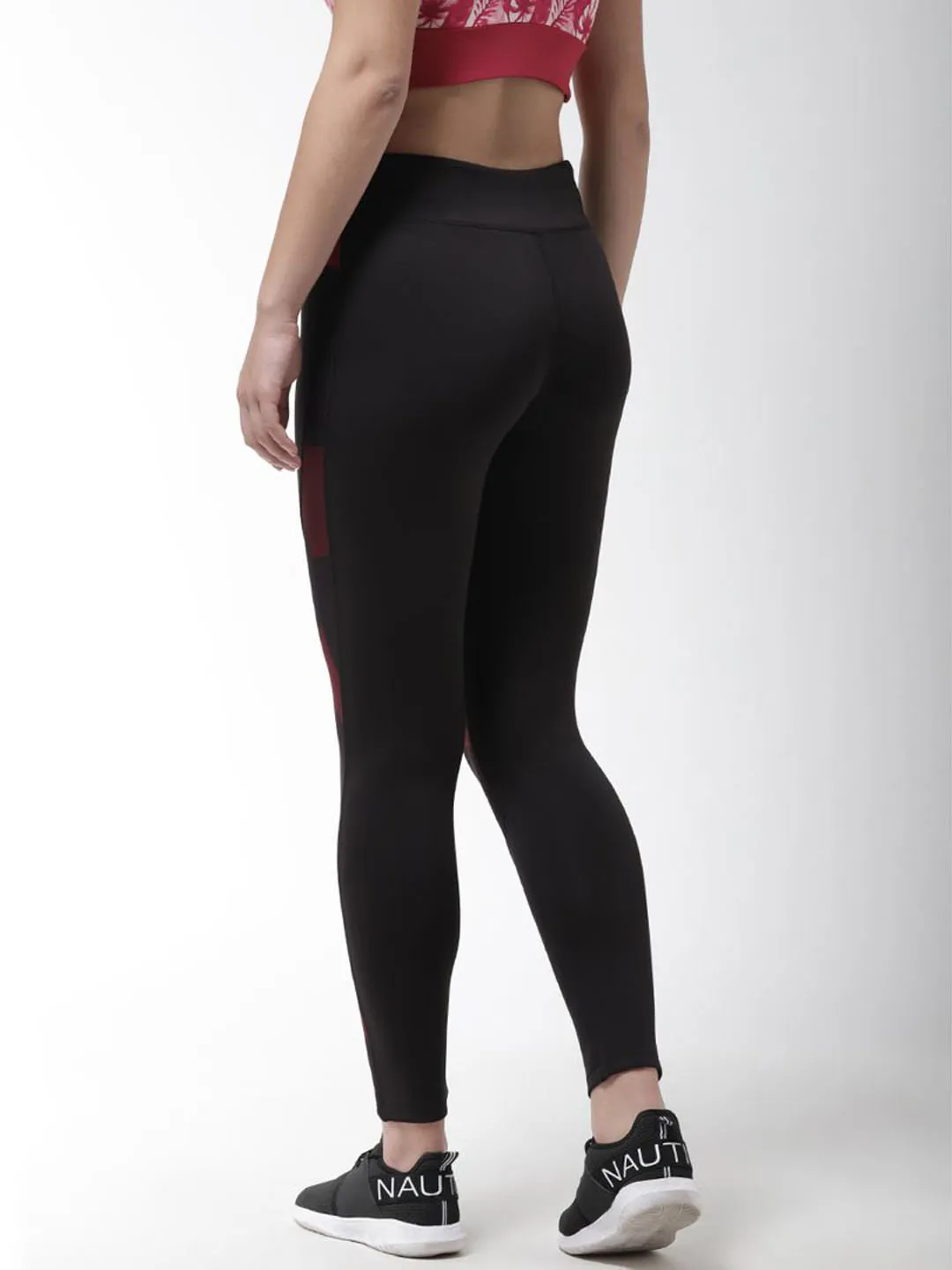 Alcis Women Black Maroon Printed Training Tights Postpartum Fit Slim Fit Cool Season