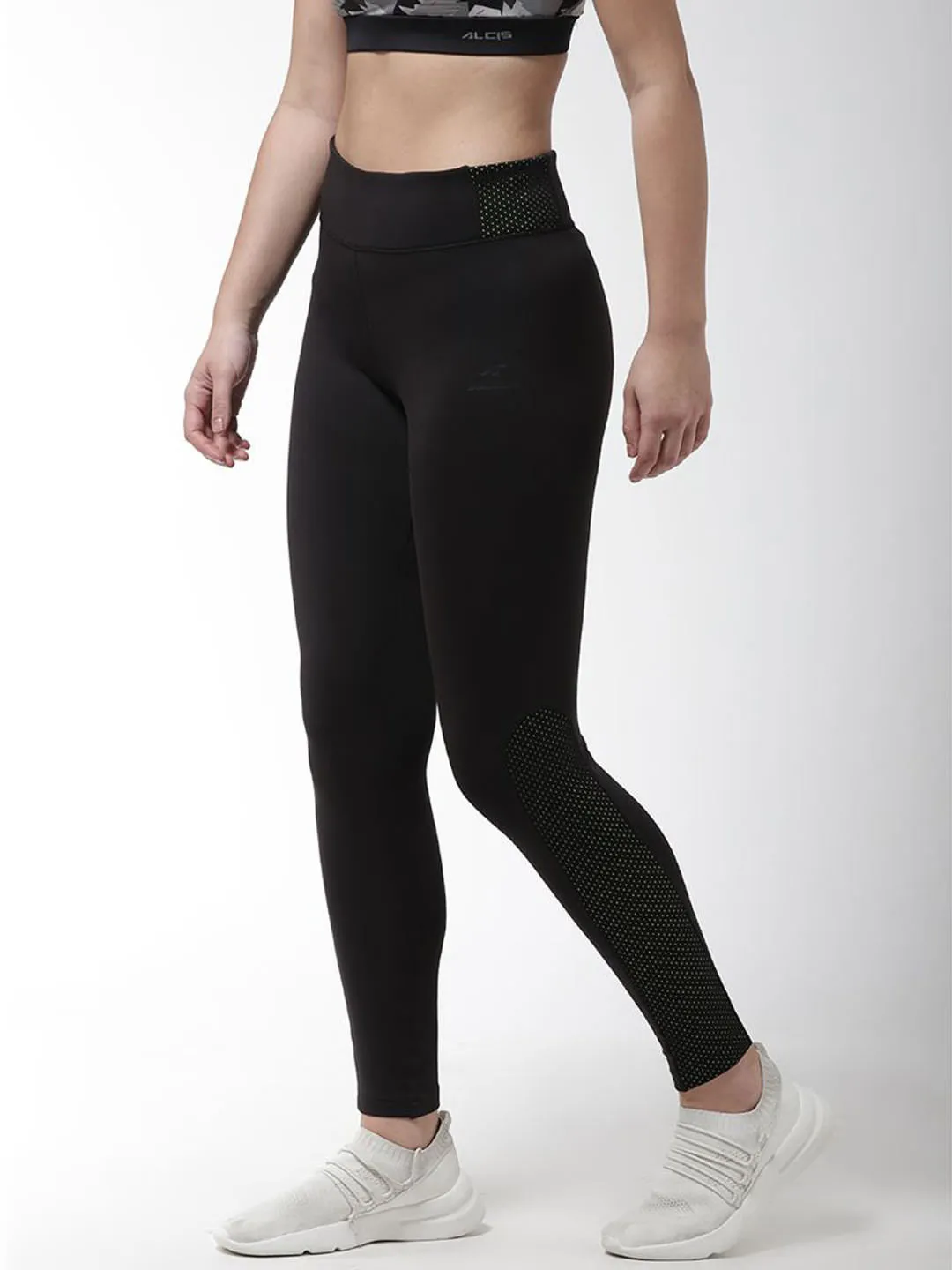 Alcis Women Black Solid Training Tights City Walk Soft Touch Stretch Panels