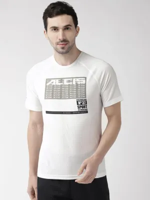 Alcis Men White Printed Round Neck T-shirt LowProfile Design