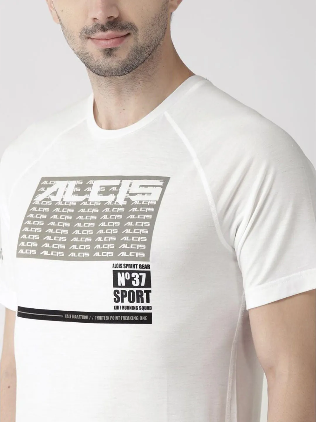 SoftTouchFinish quick dry Alcis Men White Printed Round Neck T-shirt