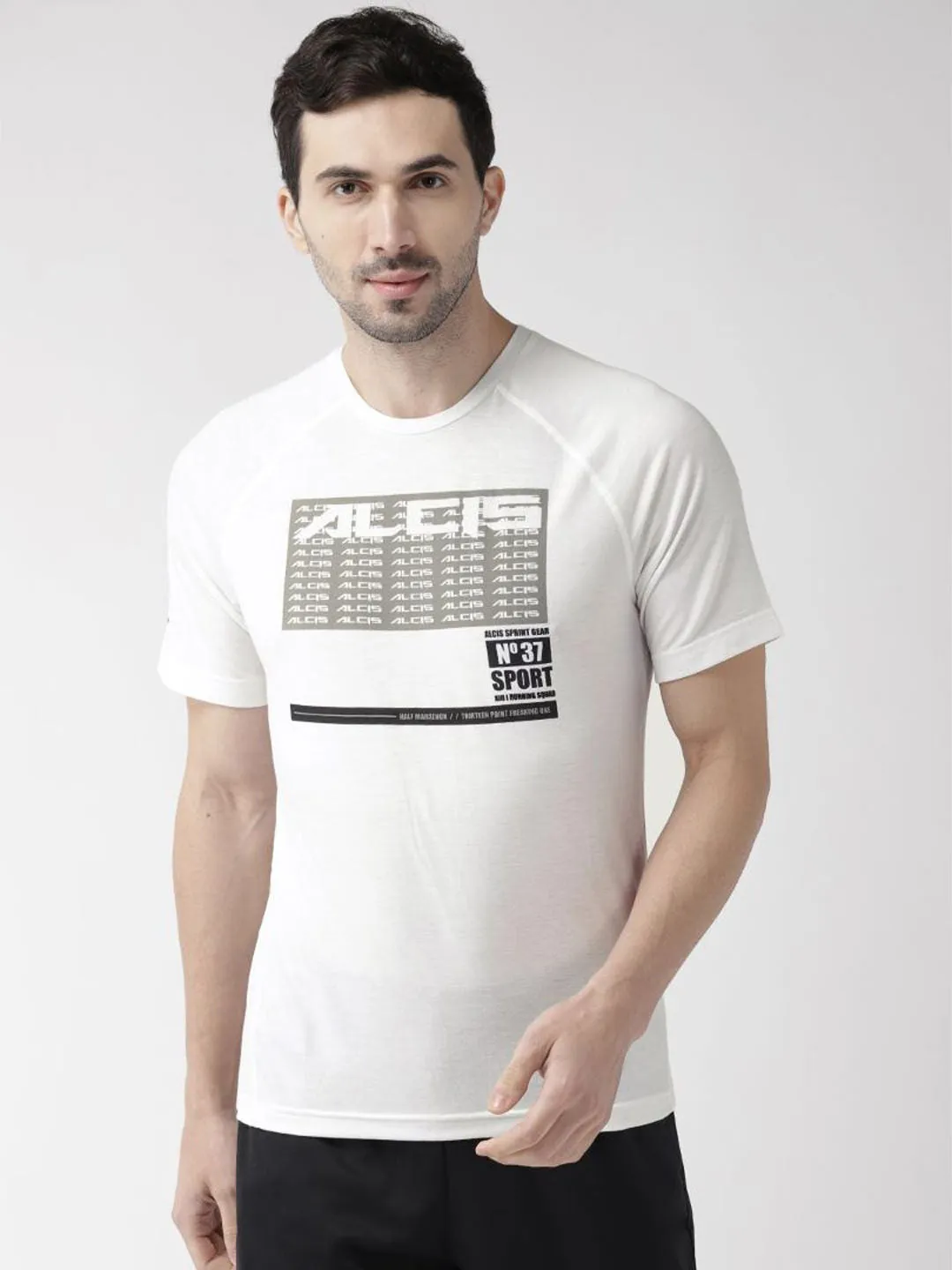 Alcis Men White Printed Round Neck T-shirt LowProfile Design