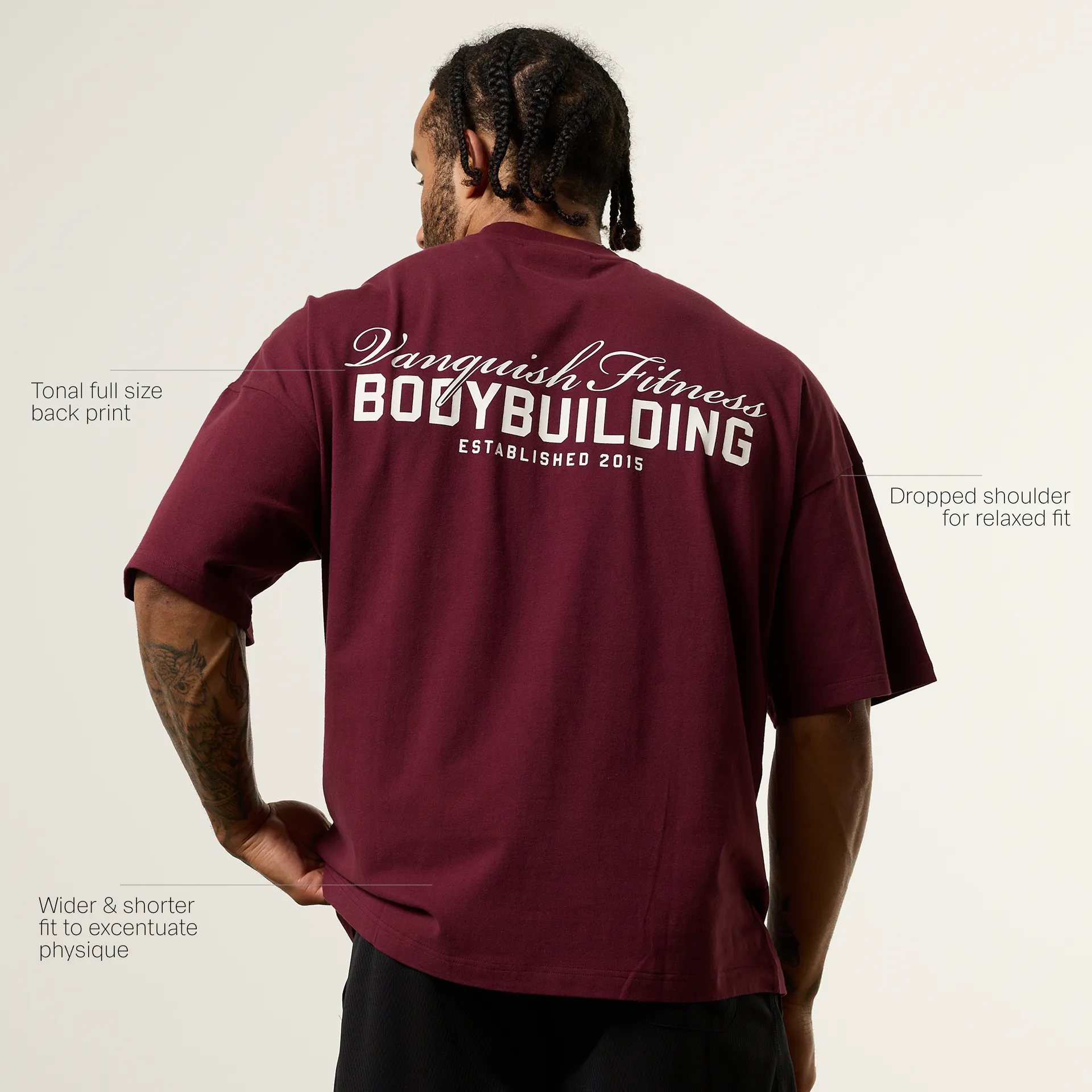 Crew neck classic Vanquish Bodybuilding Oxblood Oversized Boxy T Shirt