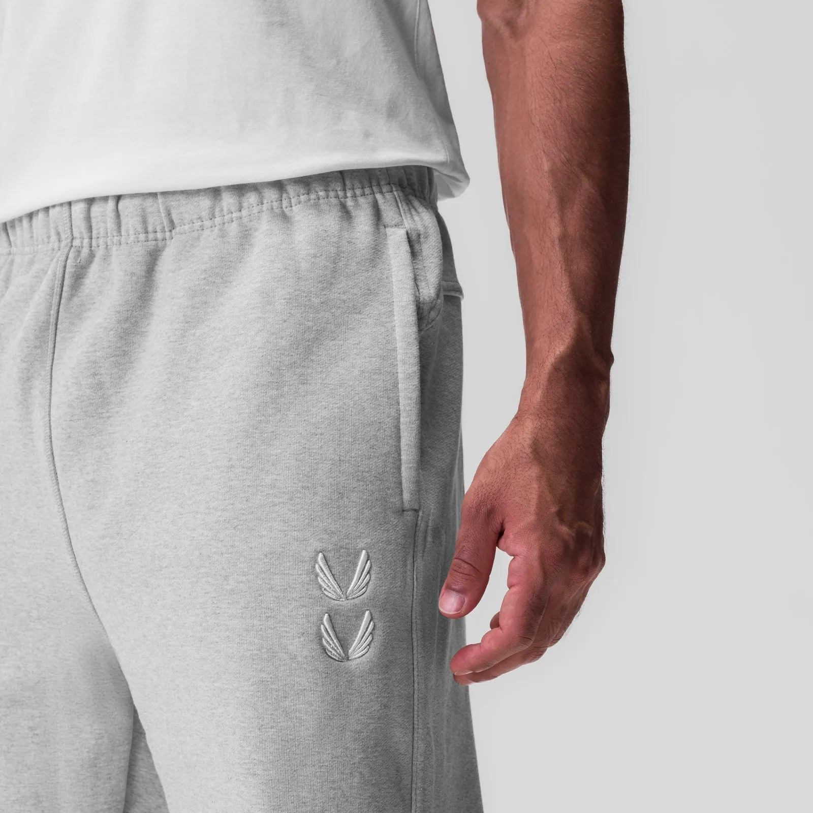 0655. Tech-Terry? Oversized Sweats - Heather Grey "Stacked Wings" Easy Care Fabric