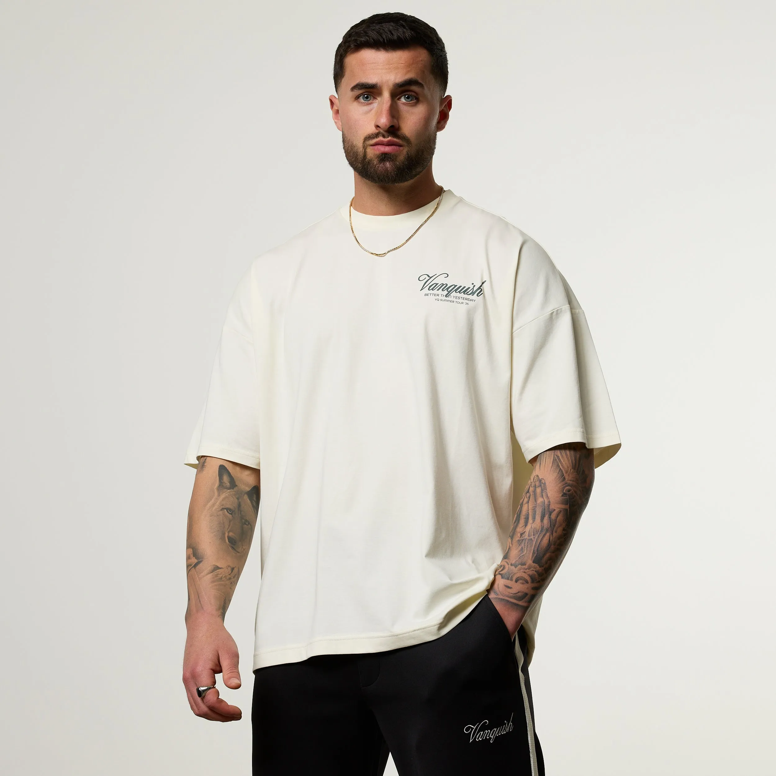 Vanquish Off Season Vintage White Oversized Boxy T Shirt LayeredHemDetails Relaxed Look