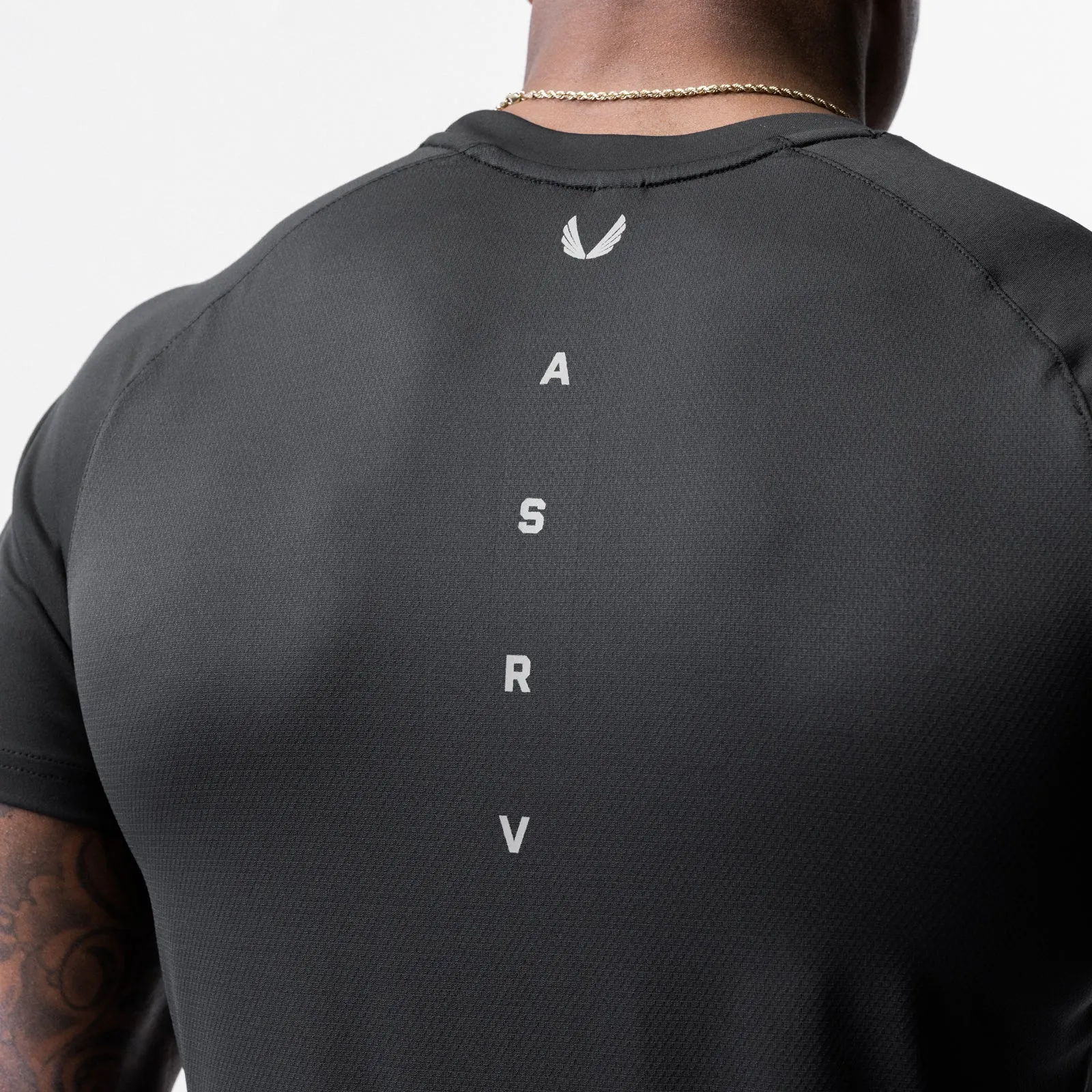 Garment Washed Texture Reinforced Neckline 0716. Core Mesh Established Tee - Black