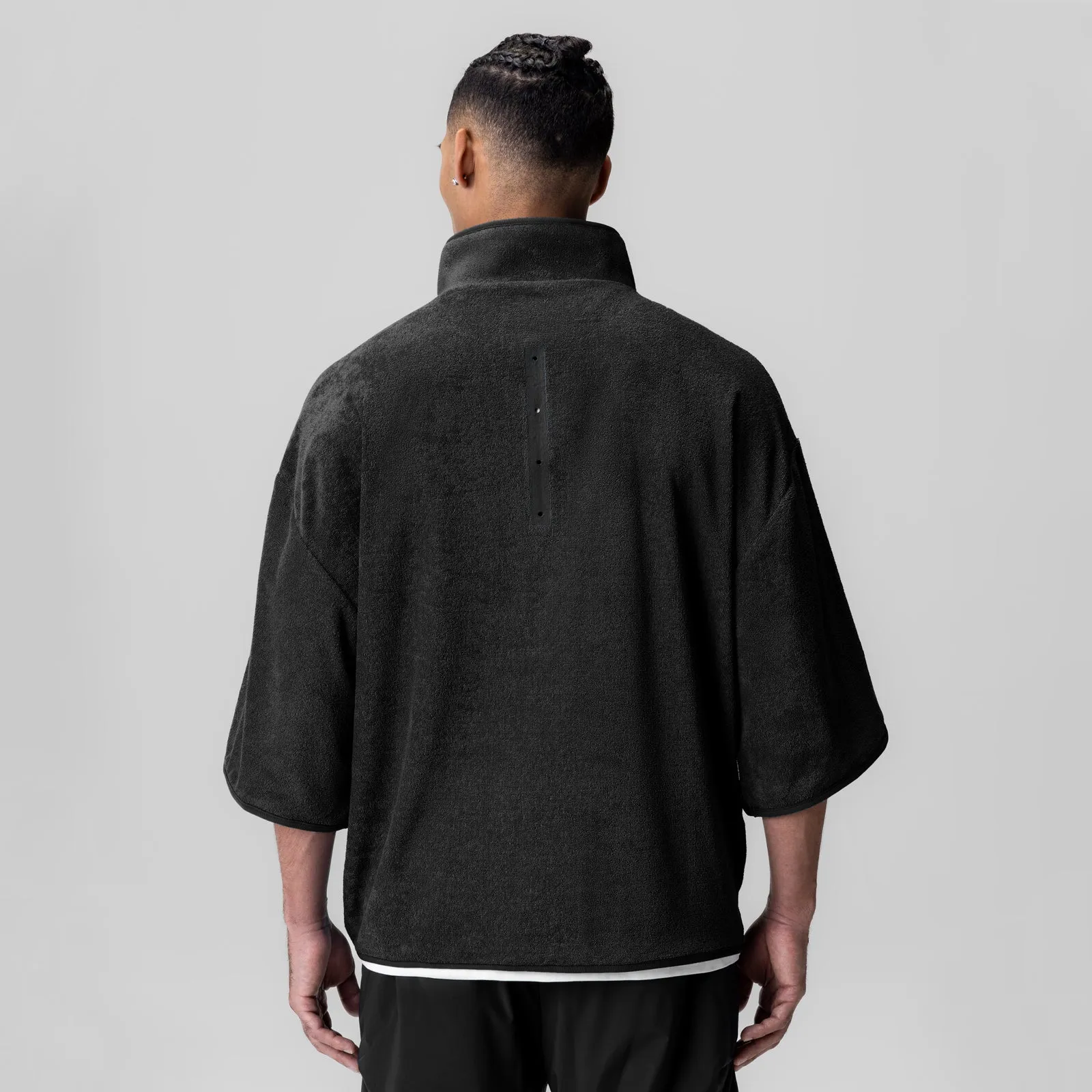 1057. Towel Terry Quarter Zip Oversized Tee - Black Anti Odor Technology