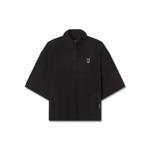 1057. Towel Terry Quarter Zip Oversized Tee - Black quick-drying Comfortable Stretch
