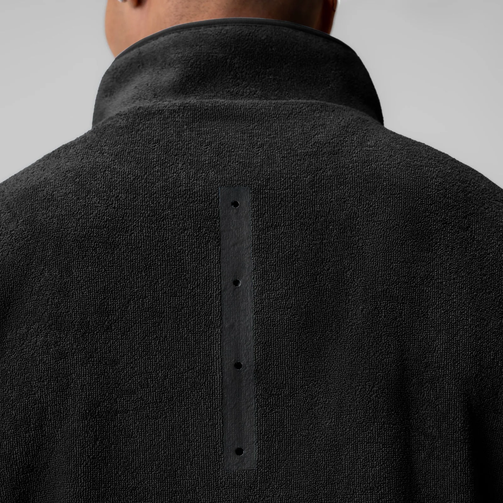 1057. Towel Terry Quarter Zip Oversized Tee - Black Office Attire Odor Control Finish
