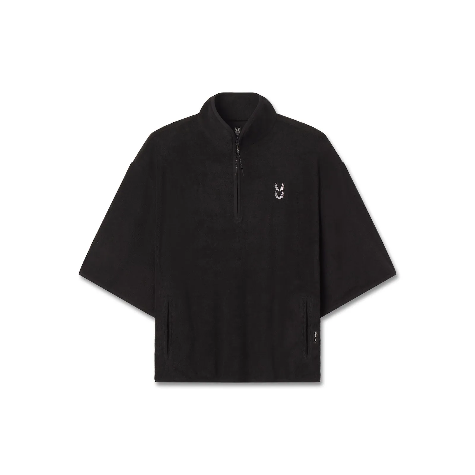 1057. Towel Terry Quarter Zip Oversized Tee - Black quick-drying Comfortable Stretch