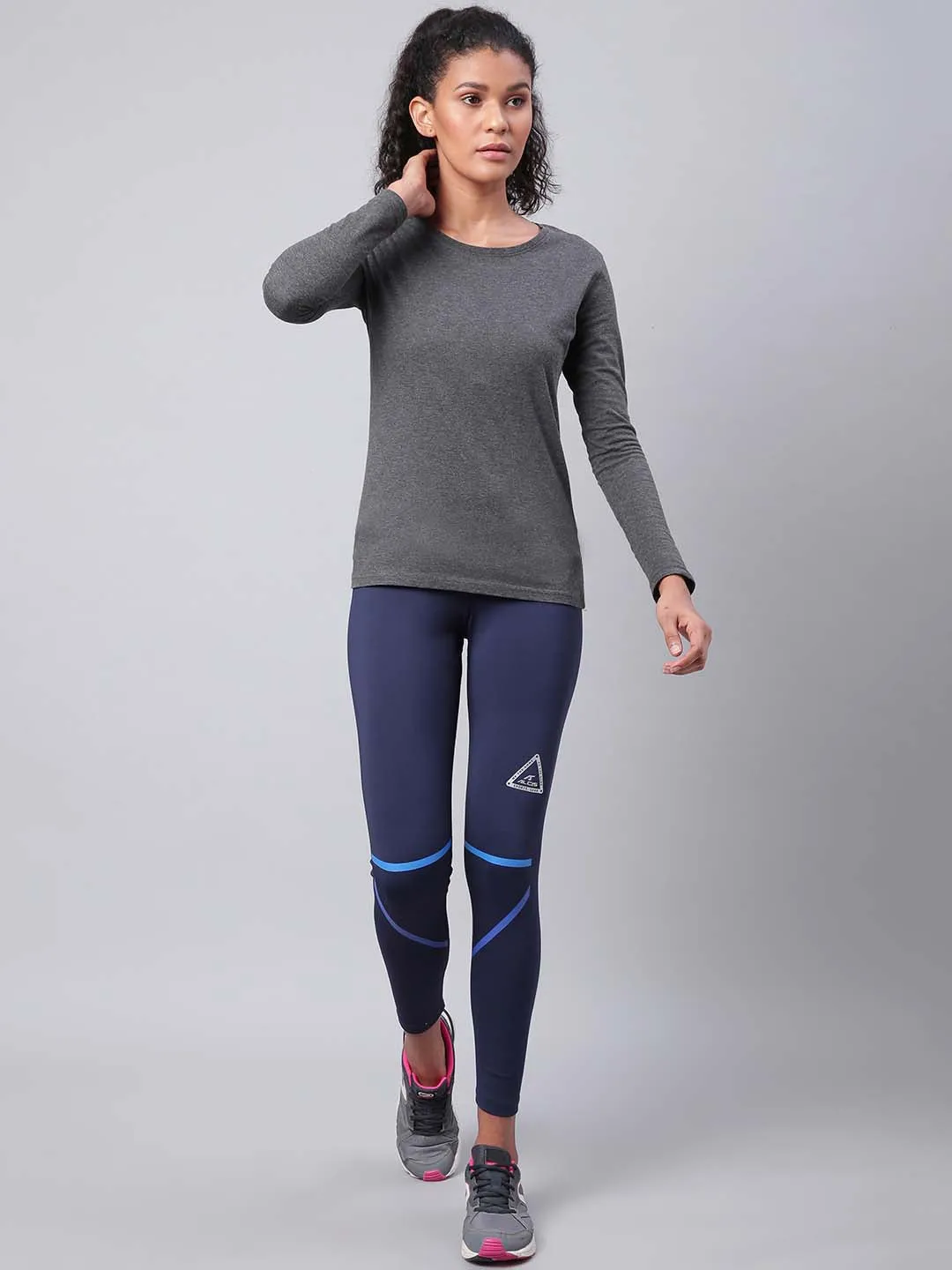 Contoured Feel Sculpted Fit Alcis Women Navy Blue Solid Secure Fit Cropped Training Tights