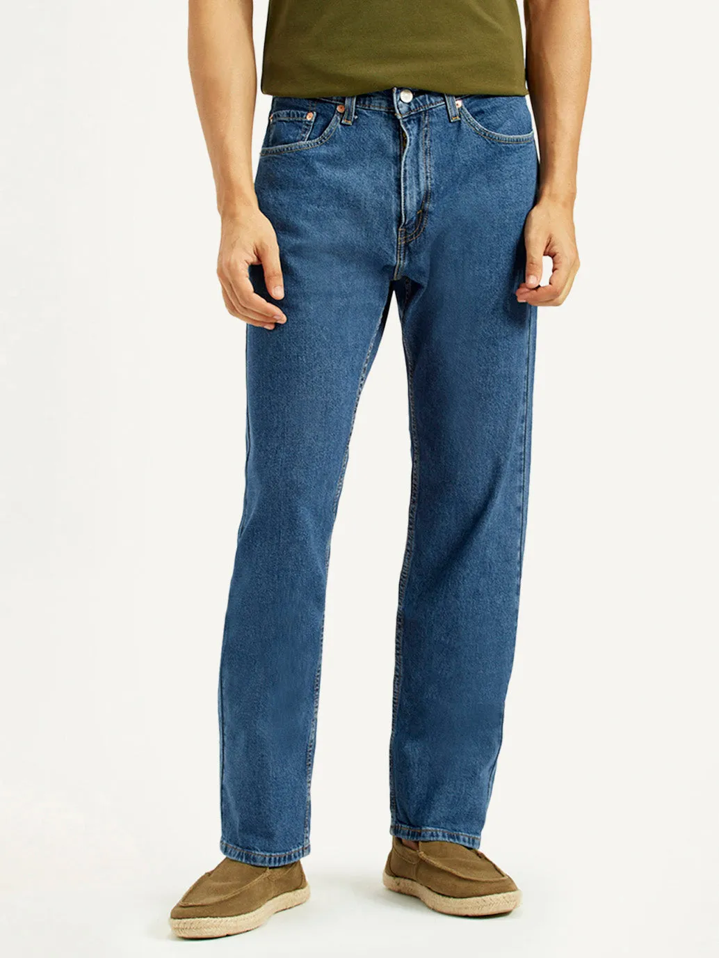 Men's 505 Blue Straight Fit Mid Rise Jeans Modern Straight Leg Stretch Holiday Vibes Streetwear Fan