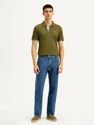 Men's 505 Blue Straight Fit Mid Rise Jeans Responsible Denim Production Holiday Vibes Evening Stroll Picnic Style