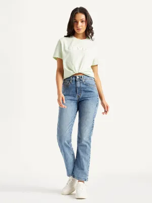 Women's Blue Wedgie Straight Fit Mid Rise Jeans Everyday Motion