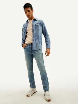 Men's 511 Light Blue Slim Fit Mid Rise Jeans Chic Simplicity Stain Release Finish