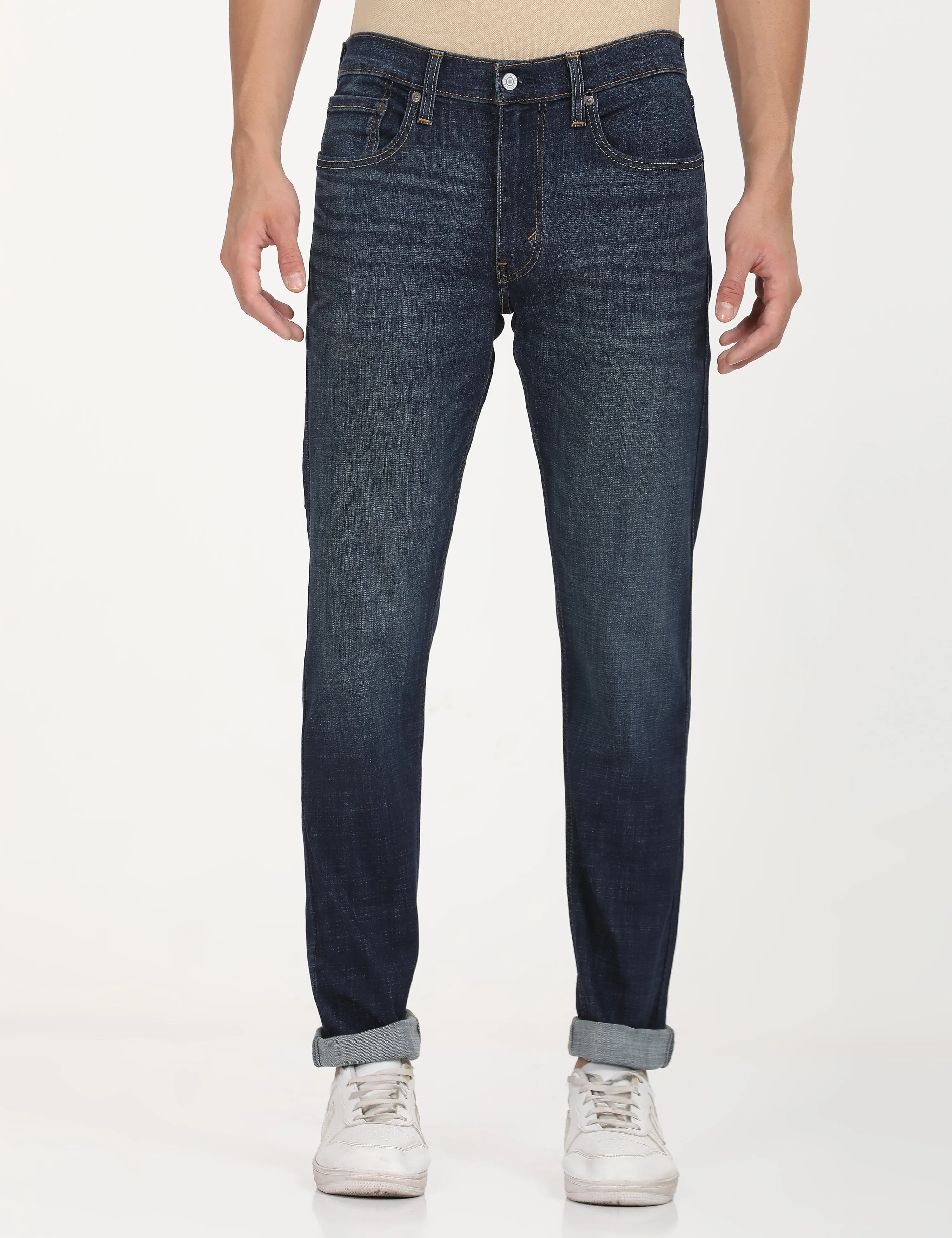 Men's 512 Navy Blue Slim Tapered Fit Mid Rise Jeans Casual Friday Parent Style Travel Outfit