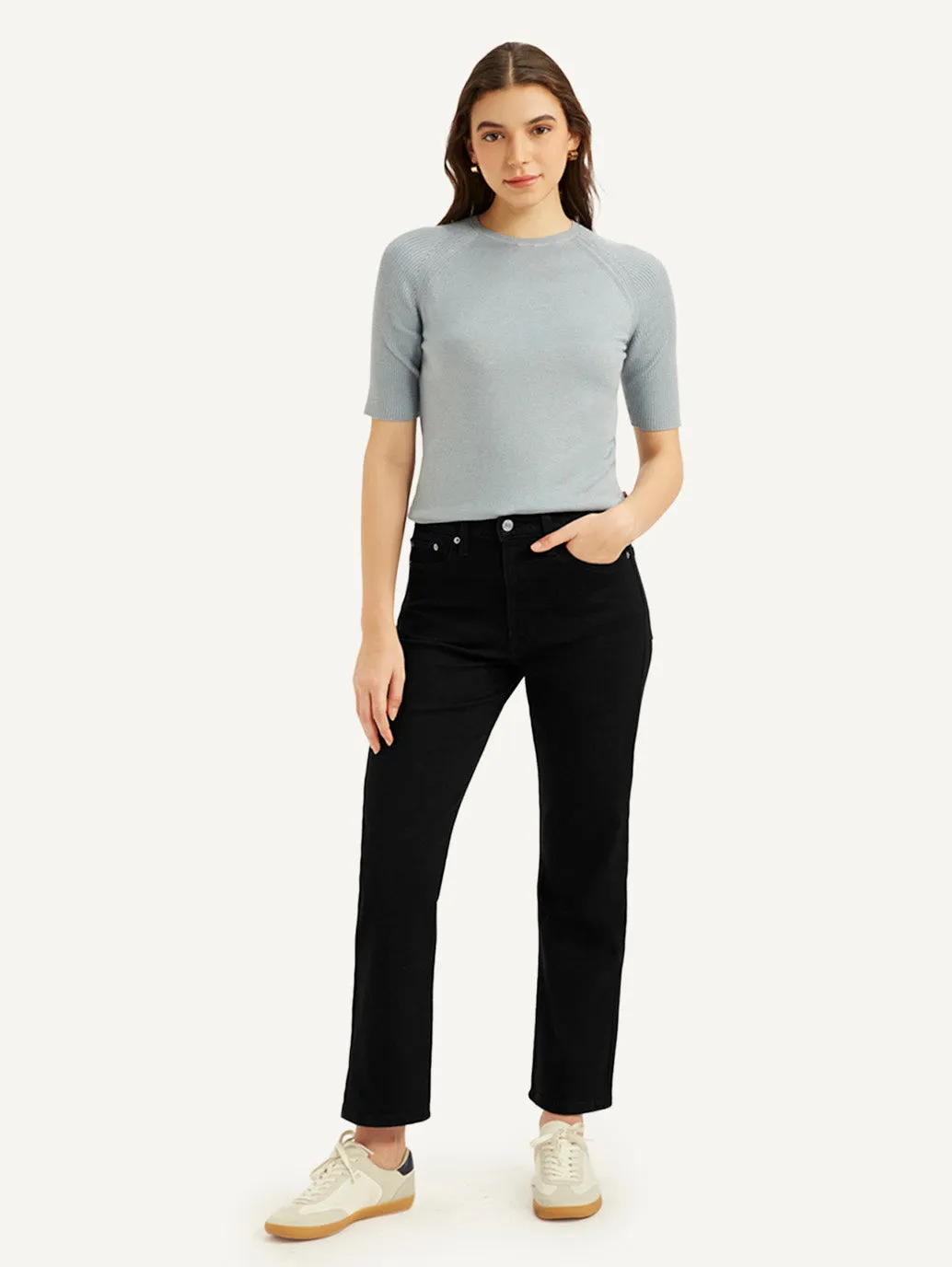 Women's Black Wedgie Straight Fit Mid Rise Jeans Relaxed Taper Urban Energy