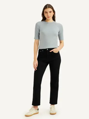 Women's Black Wedgie Straight Fit Mid Rise Jeans Relaxed Taper Urban Energy
