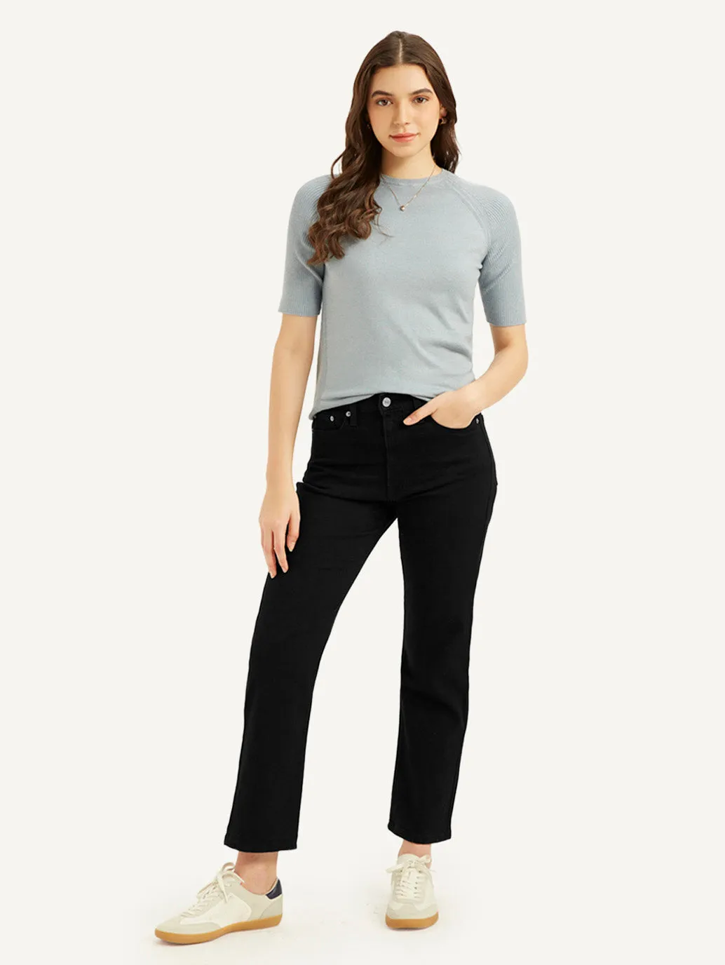 Multi Pocket Design Women's Black Wedgie Straight Fit Mid Rise Jeans