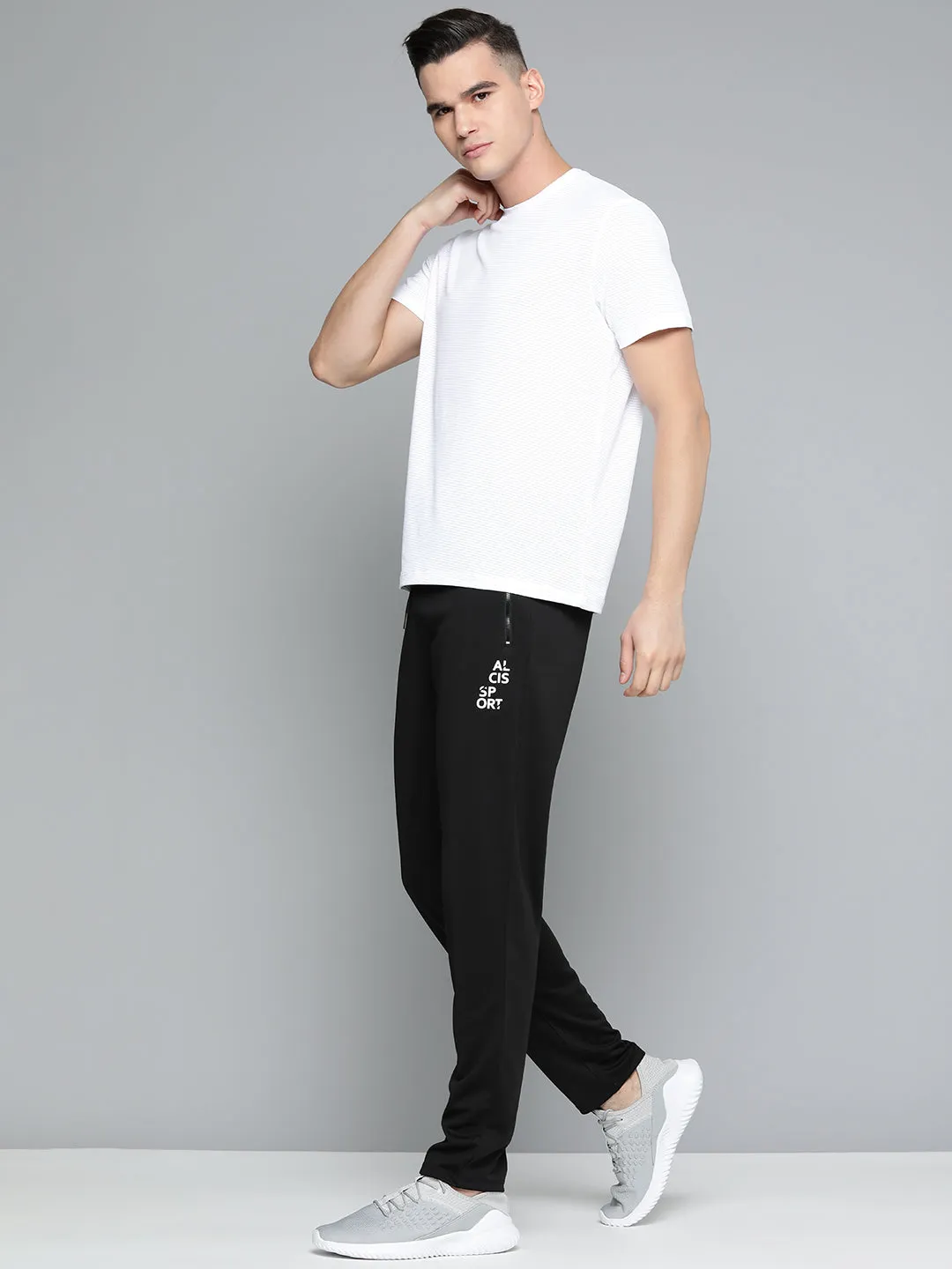 Alcis Men Black Typography Printed Slim Fit Track Pants Laser Cut Perforations