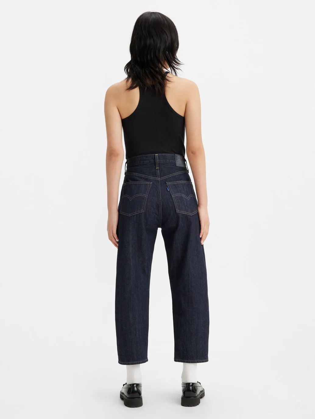 Women's Navy Blue Barrel Loose Fit High Rise Jeans Office Wear Weekend Warrior Trend Setter