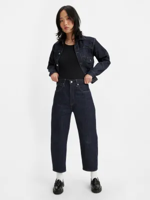 Neutral Look Women's Navy Blue Barrel Loose Fit High Rise Jeans