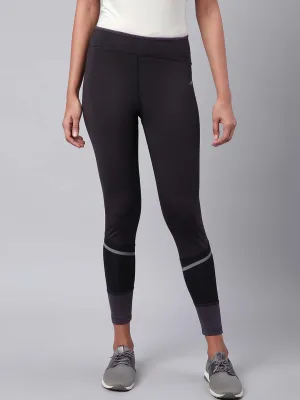 Gusset Crotch Design Alcis Women Black Drytech  Solid Cropped Training Tights