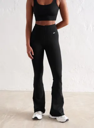 Black Ribbed Seamless Flare Petite Tights Street Readywear