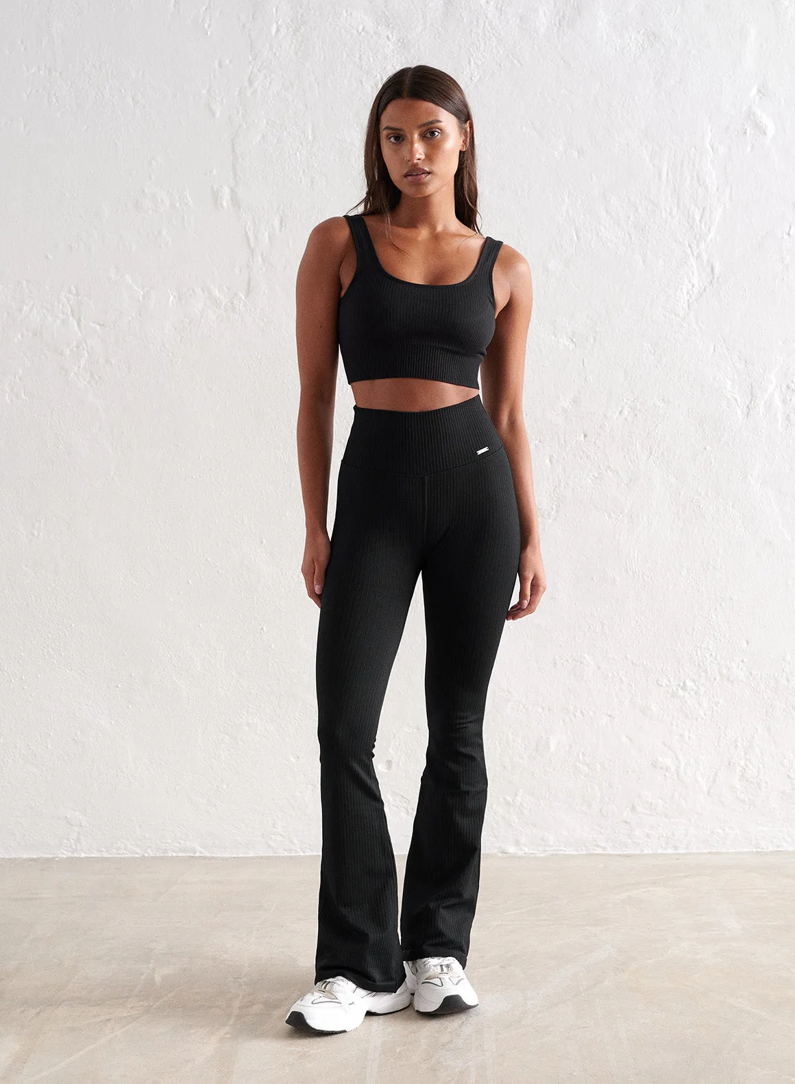 Black Ribbed Seamless Flare Petite Tights Soft Touch Fitness Training