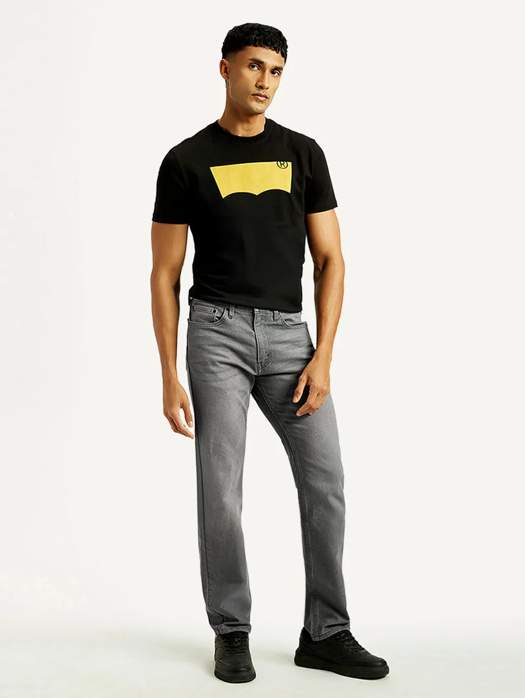 Style Match Men's 505 Light Grey Straight Fit Mid Rise Jeans