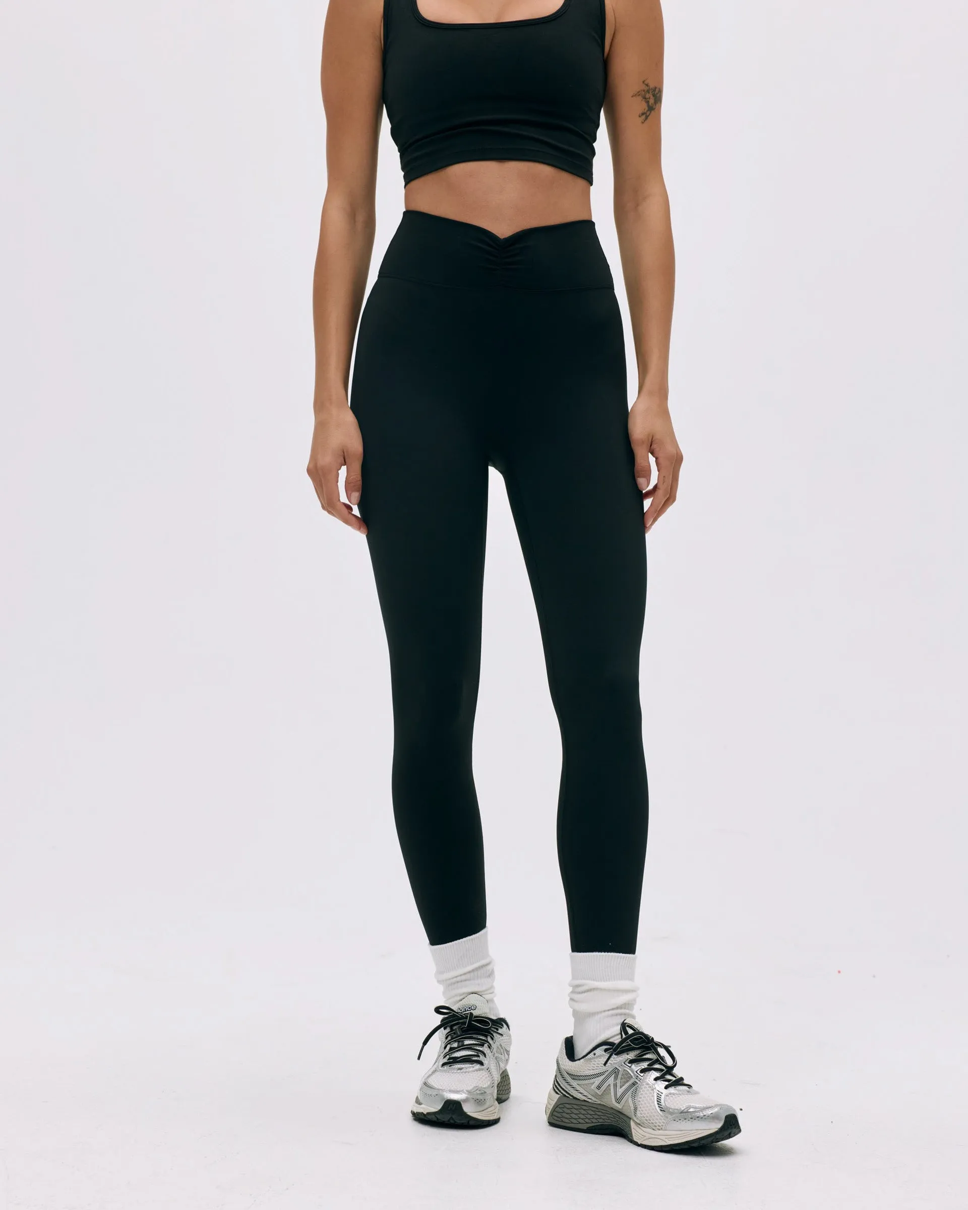 High Waist Ultimate Ruched Front Leggings - Black