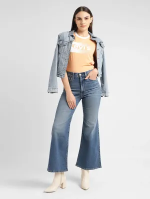 Easy Fashion Women's Blue Ribcage Bell Bottom Wide Leg Fit High Rise Jeans