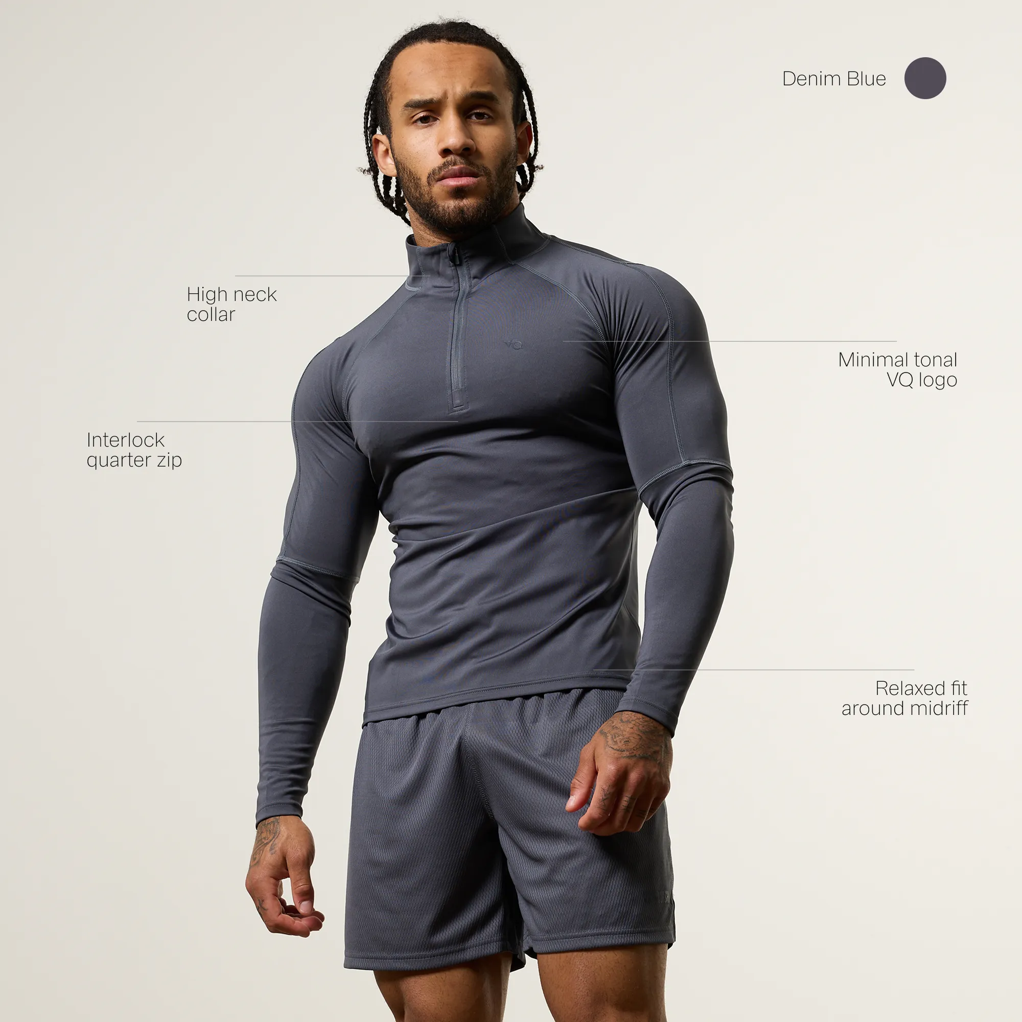 Vanquish Essential V2 Performance Denim Blue 1/4 Zip Top Mode Sense