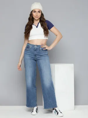 Women's Blue Wide Leg Fit High Rise Jeans Unisex Look