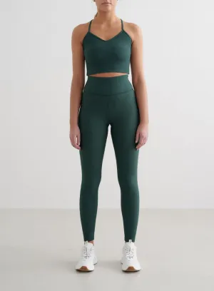 Deep Emerald Ribbed Performance Tights Dance Practice Rib Knit