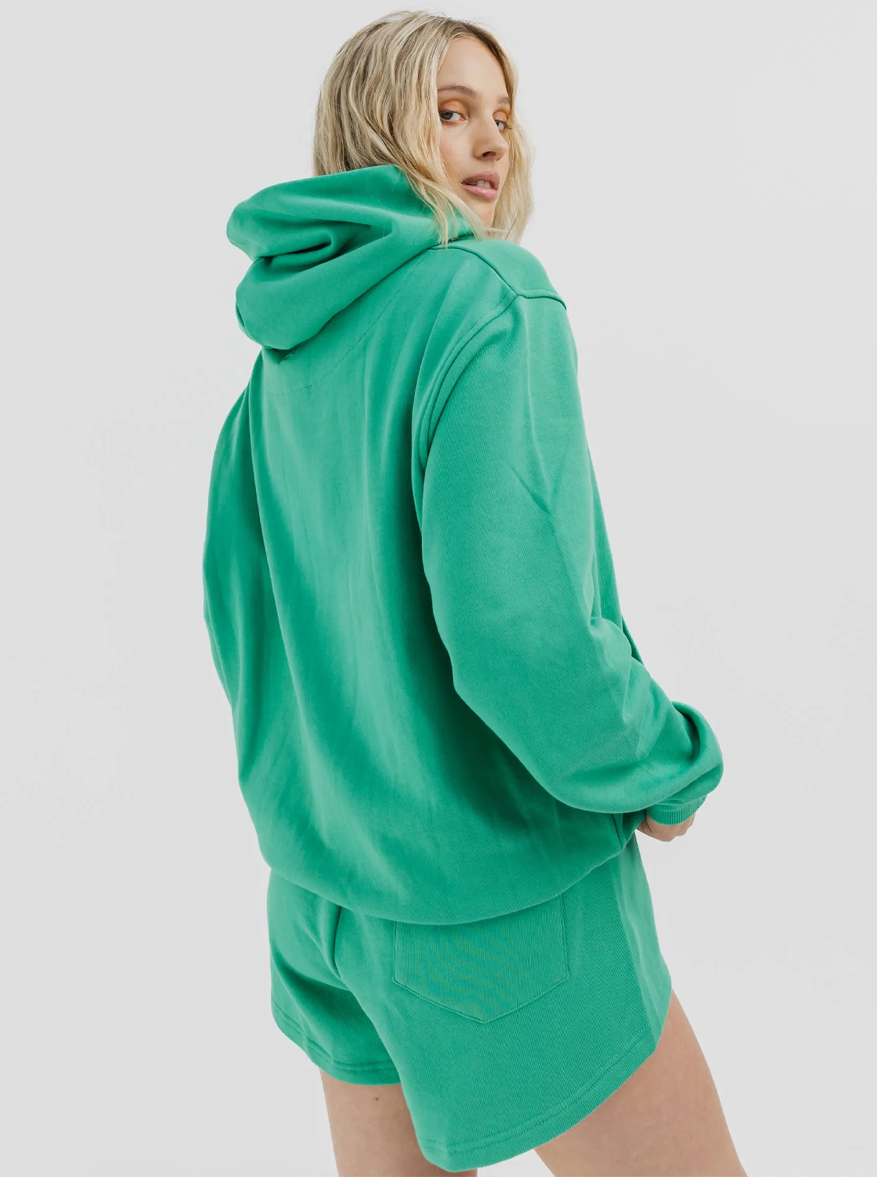 Double Needle Stitching Summer Hoodie in Clover