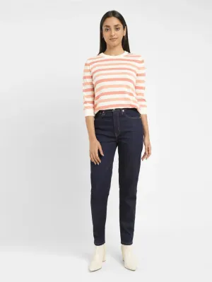 Basic Layers Essential Wardrobe Women's Navy Blue Loose Fit High Rise Boyfriend Jeans