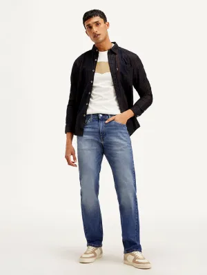 Men's 505 Blue Straight Fit Mid Rise Jeans Minimalist Adult Fashion