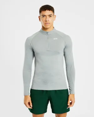 Essential Seamless 1/4 Zip Pullover - Grey Marl Breathable mesh lining Hidden Pocket Compartments