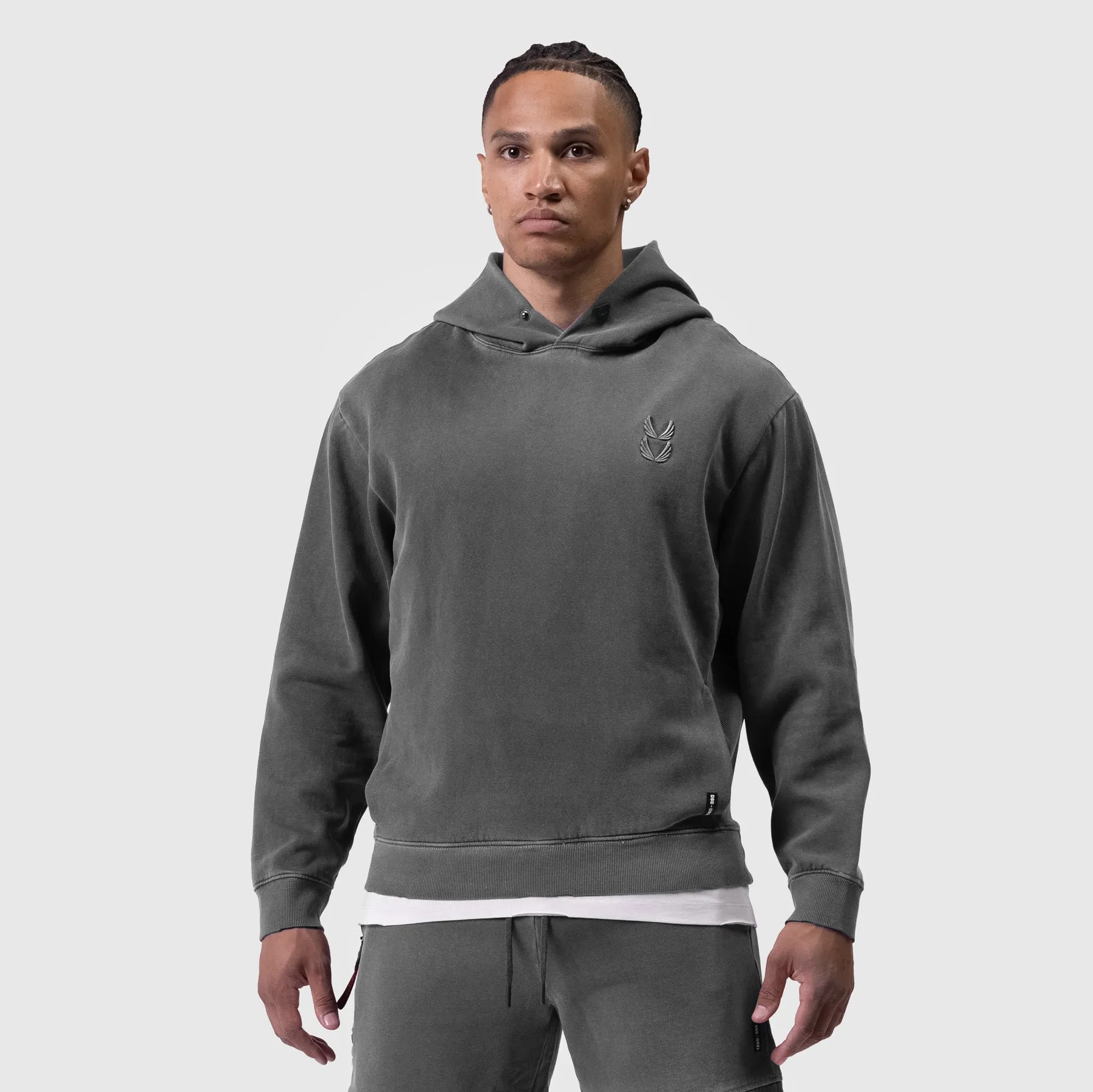 0920. Tech Essential? Distressed Hoodie - Faded Grey South American style Bright Color
