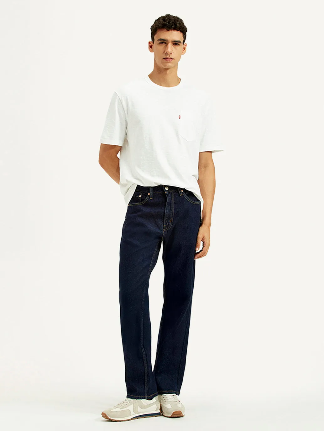 Organic Cotton Material Men's 505 Navy Blue Straight Fit Mid Rise Jeans