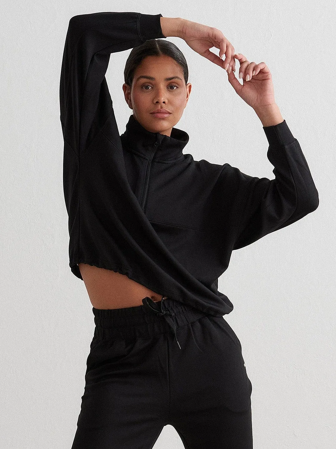 Celebrity Worn Black Comfy Half Zip