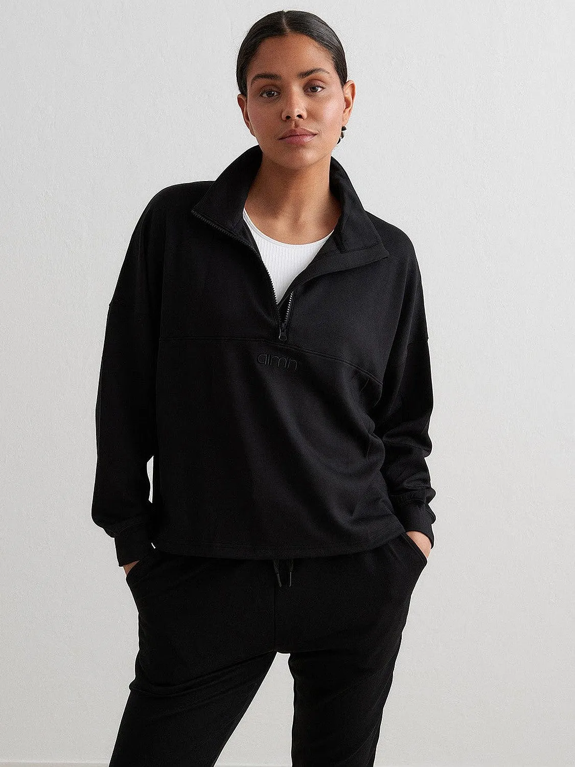 Rabbit like minimalistic Black Comfy Half Zip