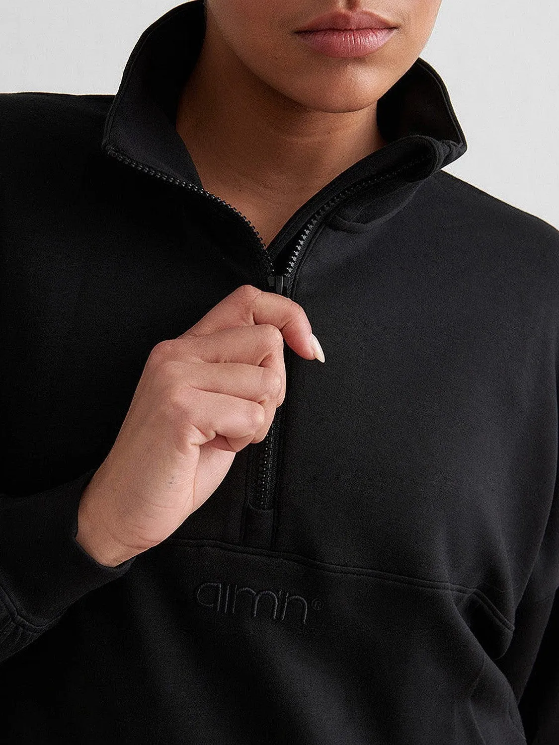 Black Comfy Half Zip Cozy Outfit Breathability